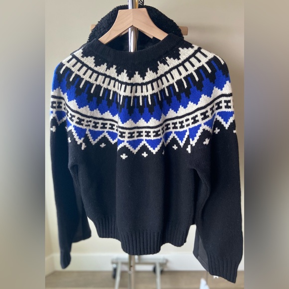 🔖 XS RALPH LAUREN POLO Sweater Fair Isle Italian Yarn Blue Black White - Picture 10 of 12